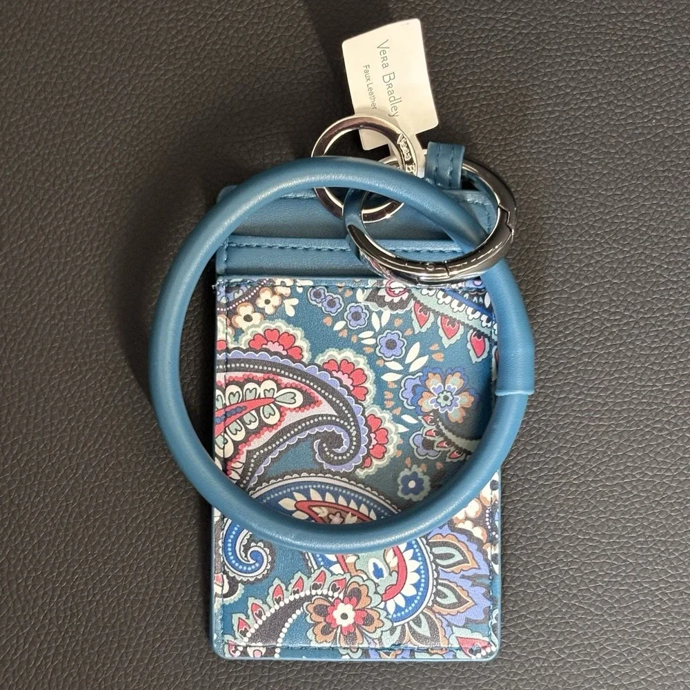 NWT VERA BRADLEY  Blue ID Case & Lanyard Cards Key Chain Holder Bracelet
